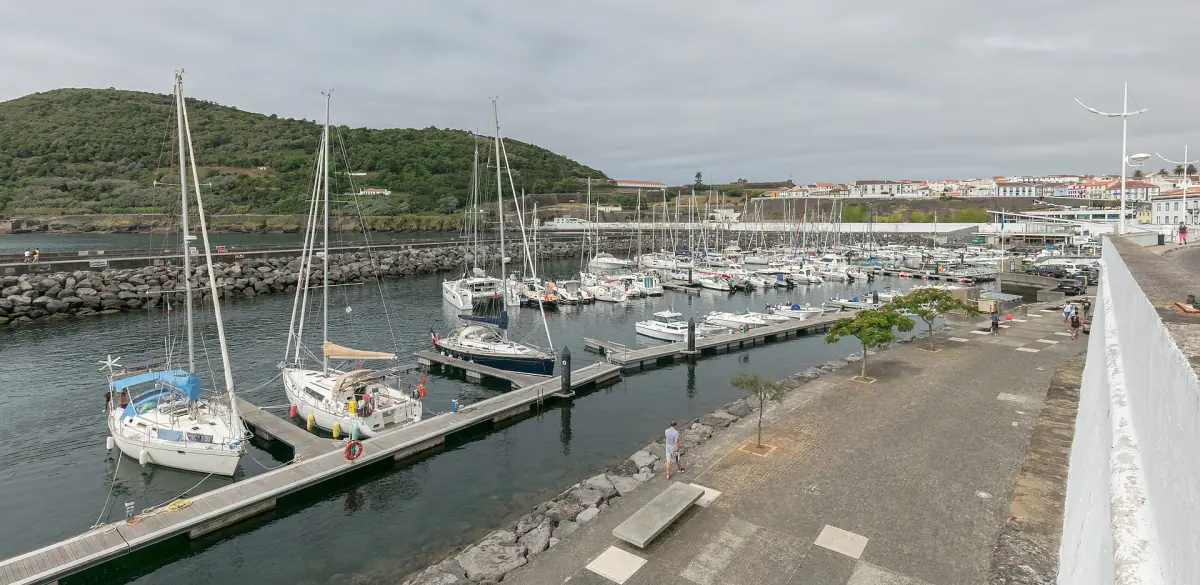 Sailing boats moored in the marina at Angra do Heroísmo on Terceira